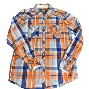 BKE Plaid Western Shirt XL Snap Closure Front Long Sleeve Cotton Standard Fit